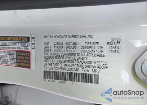 2021 Acura Rdx Technology Package from USA, damaged, VIN 5J8TC2H5XML002246